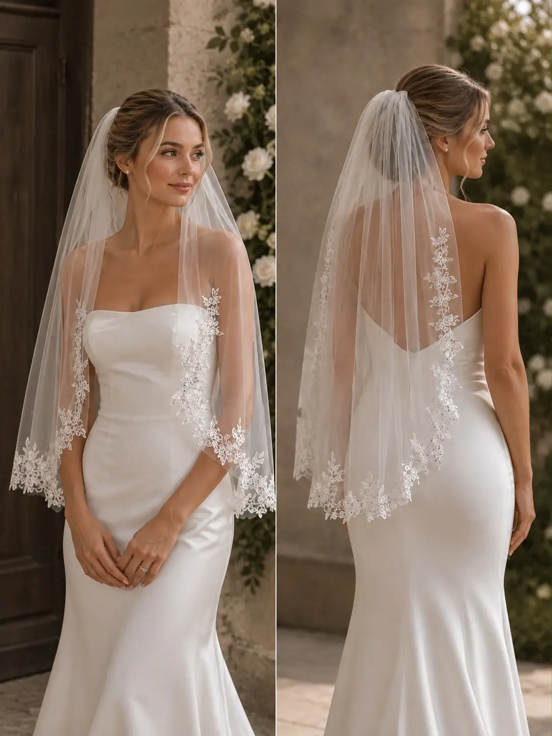 Daisy lace fingertip wedding veil