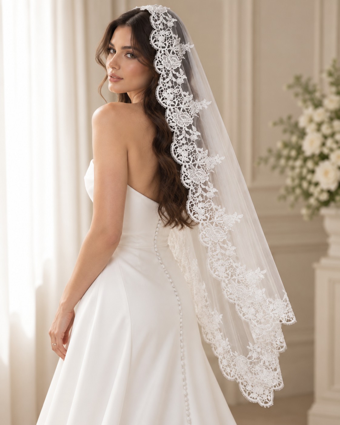 Camille — Fingertip Mantilla Veil wedding veil NZ photo 7