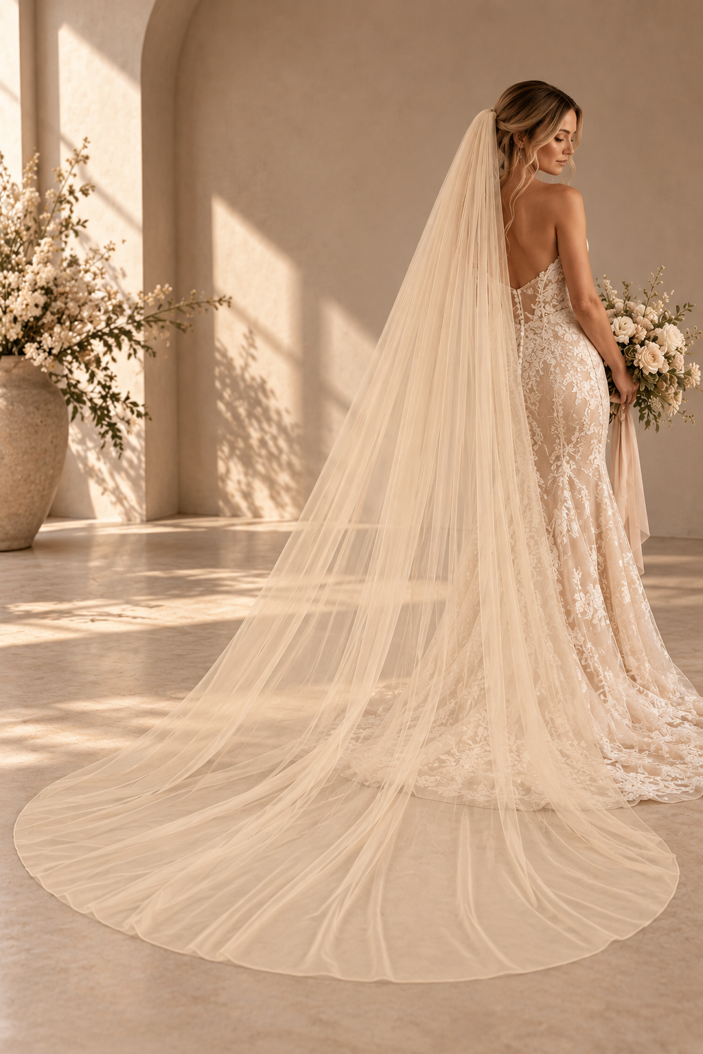 Hayley — Plain Cathedral Veil wedding veil NZ photo 7