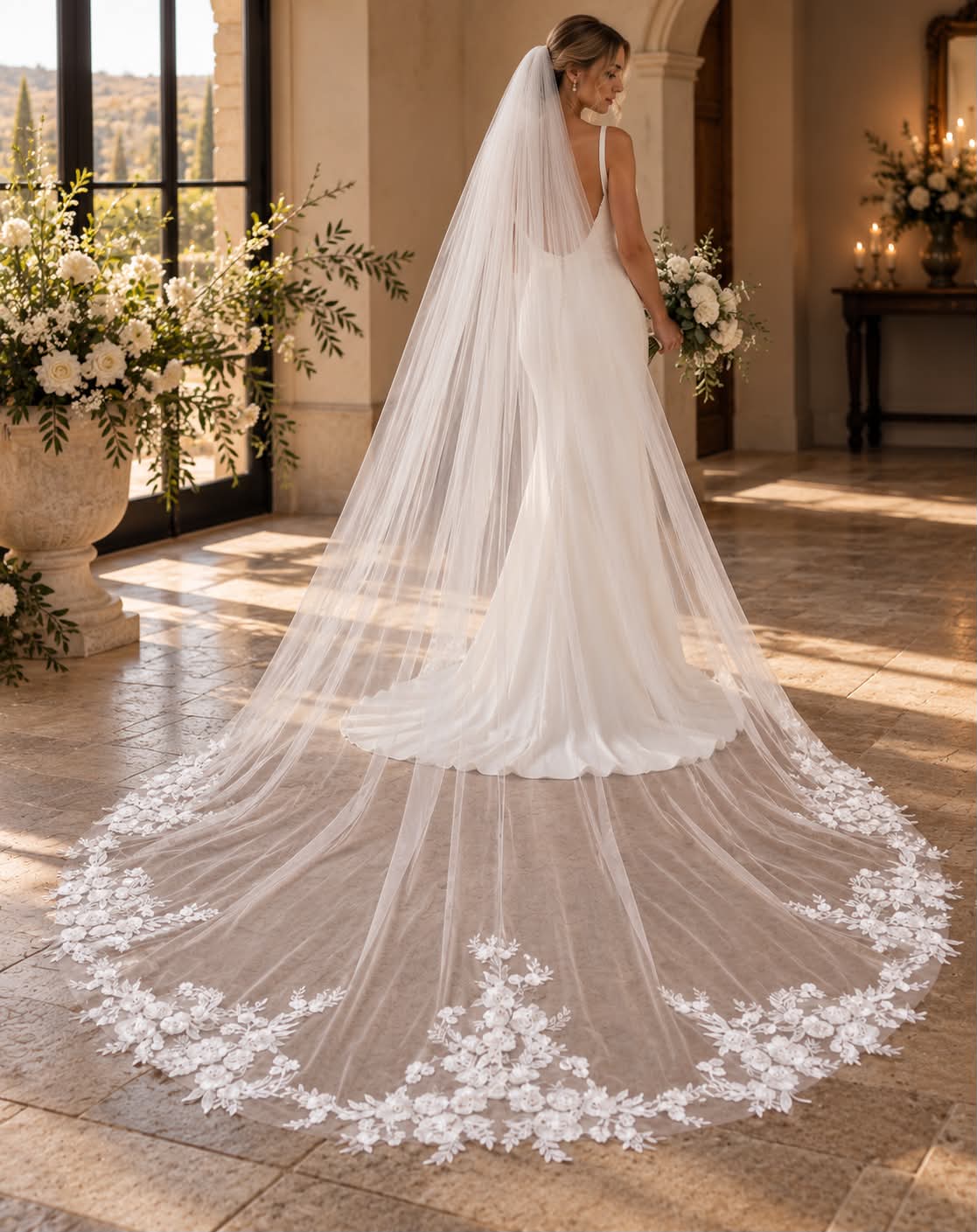 Elodie Cathedral Floral Appliqué Veil wedding veil NZ photo 2