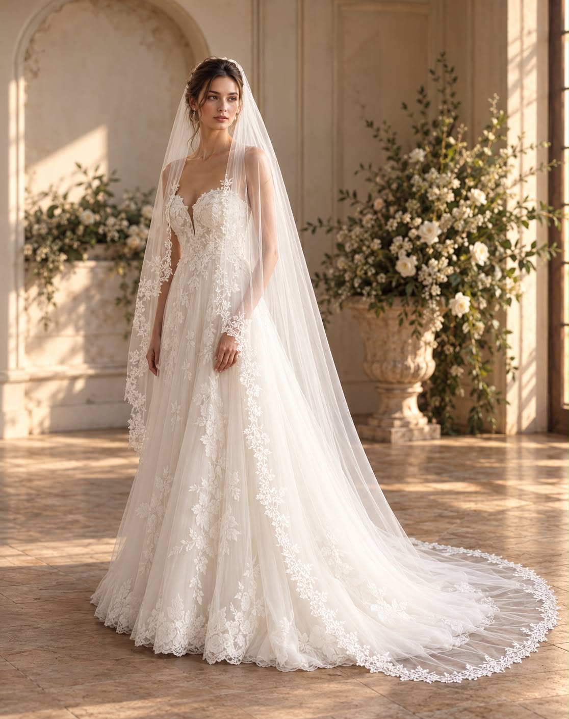 Daisy — Floral Lace Chapel Veil