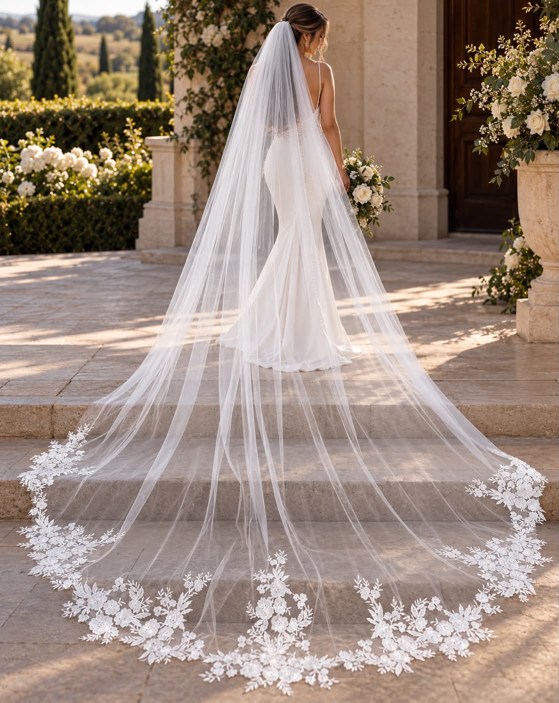 Elodie Cathedral Floral Appliqué Veil wedding veil NZ photo 4