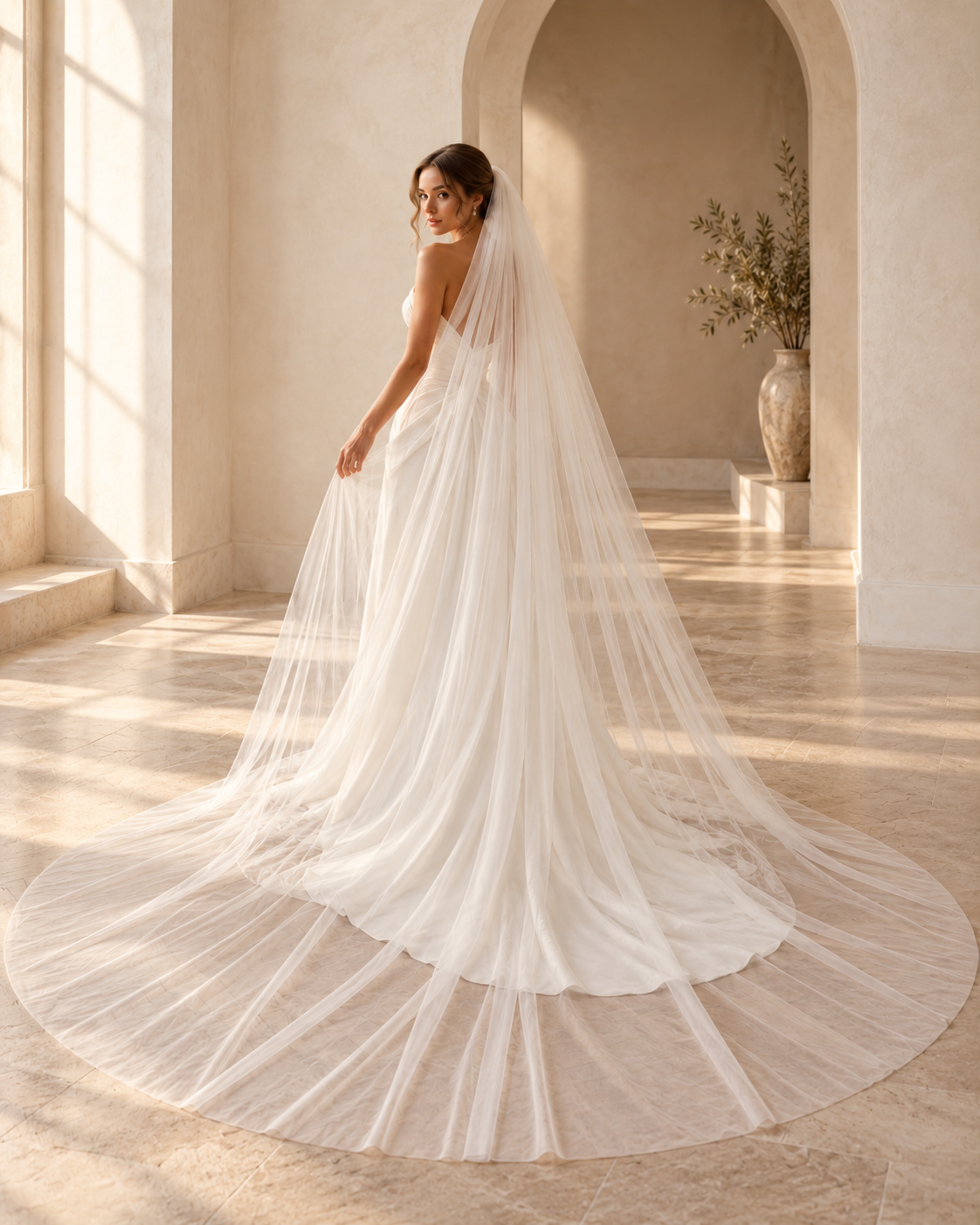 Hayley — Plain Cathedral Veil wedding veil NZ photo 9