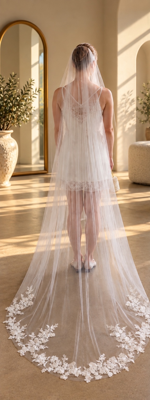 Madeline — Floral Lace Chapel Veil wedding veil NZ photo 6