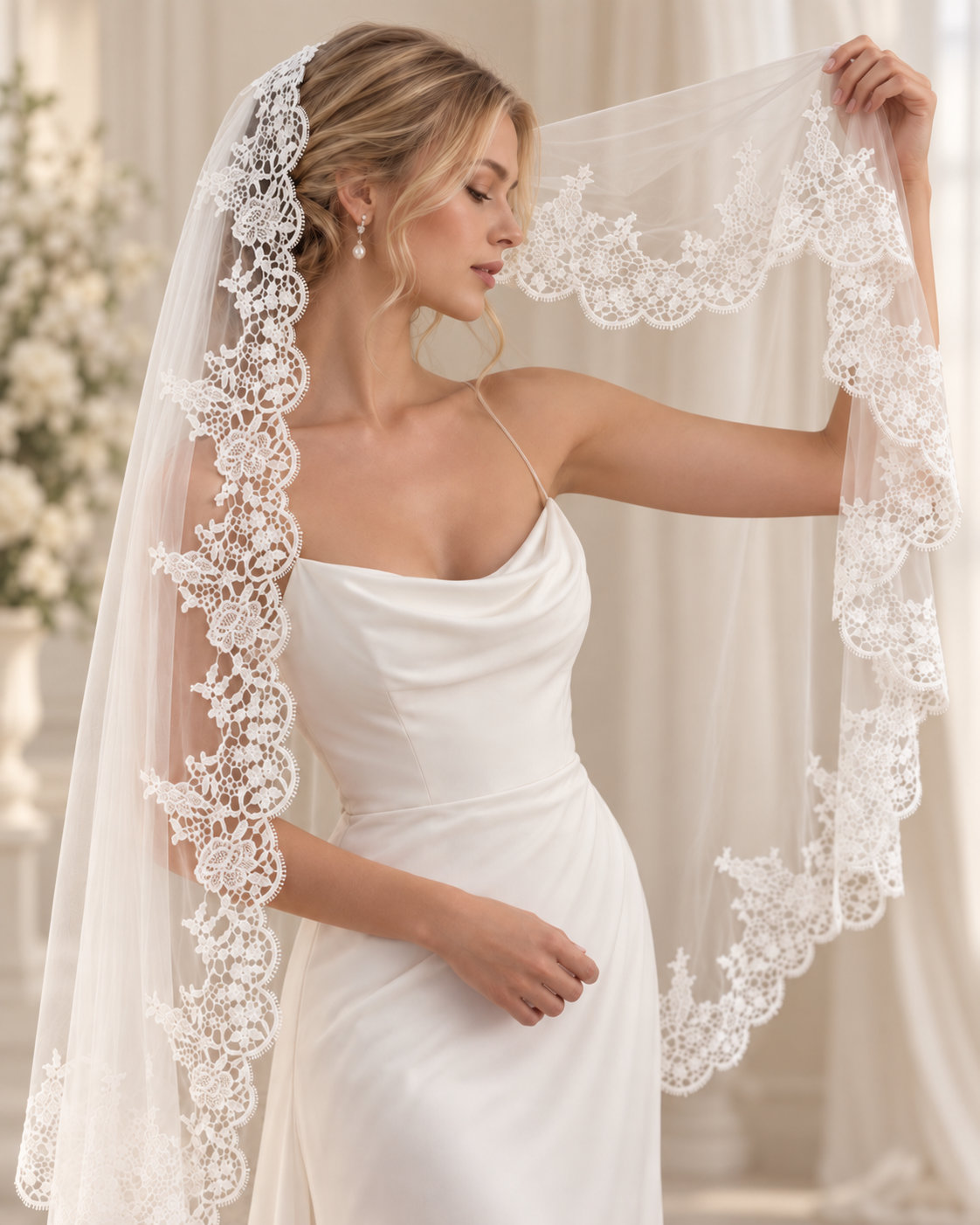 Camille — Fingertip Mantilla Veil