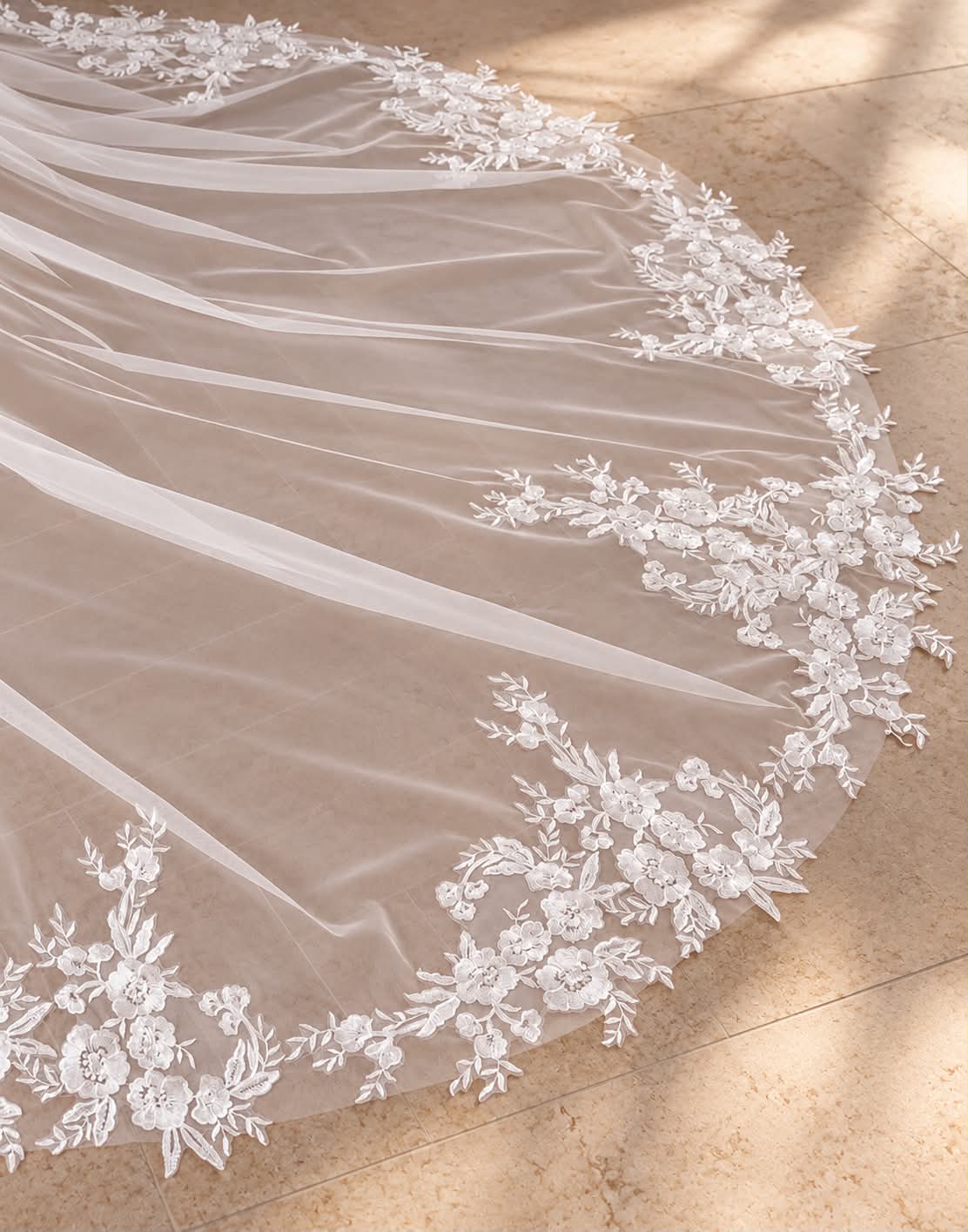 Elodie Cathedral Floral Appliqué Veil wedding veil NZ photo 3