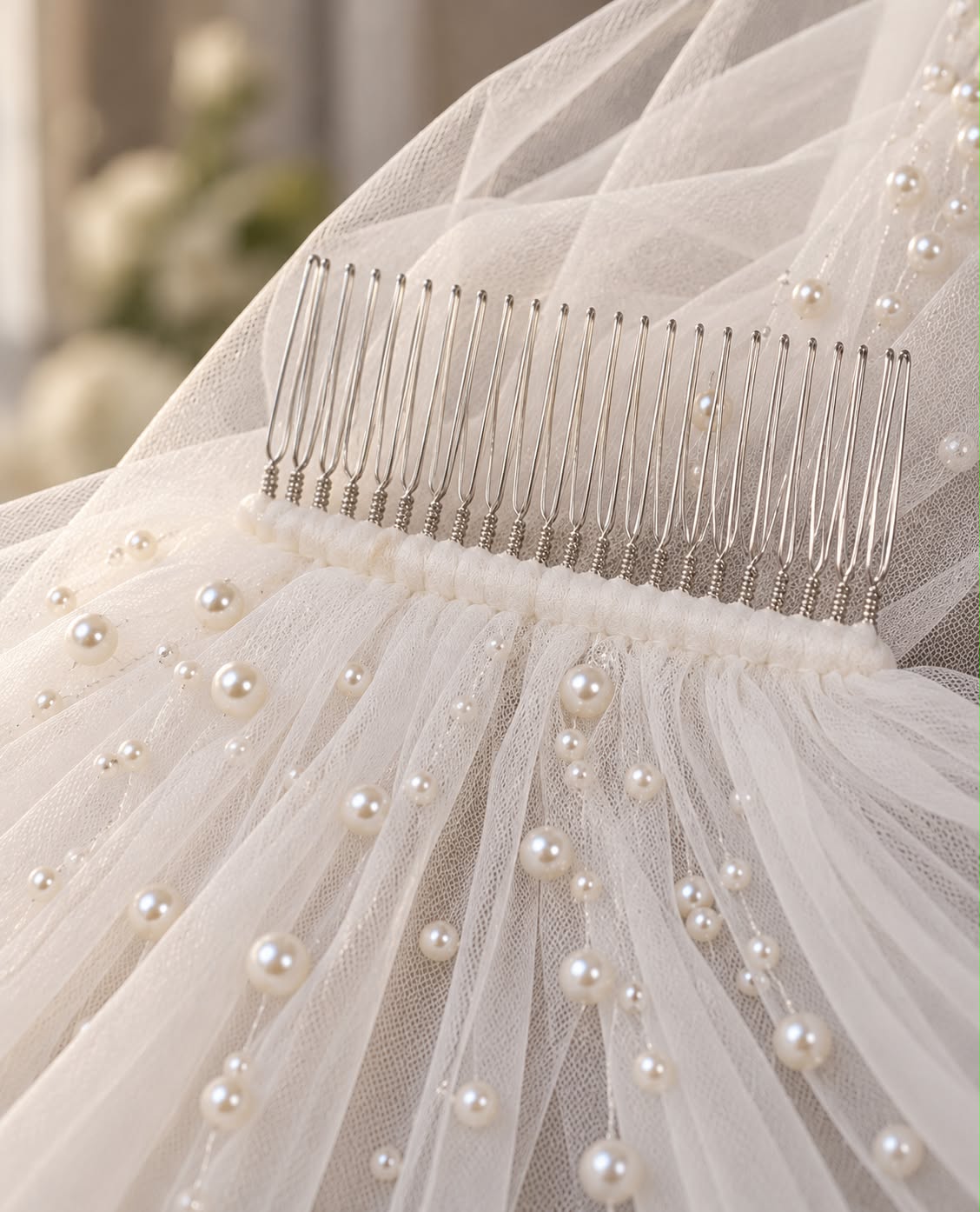 Poppy – Two-Tier Pearl Blusher Veil wedding veil NZ photo 4