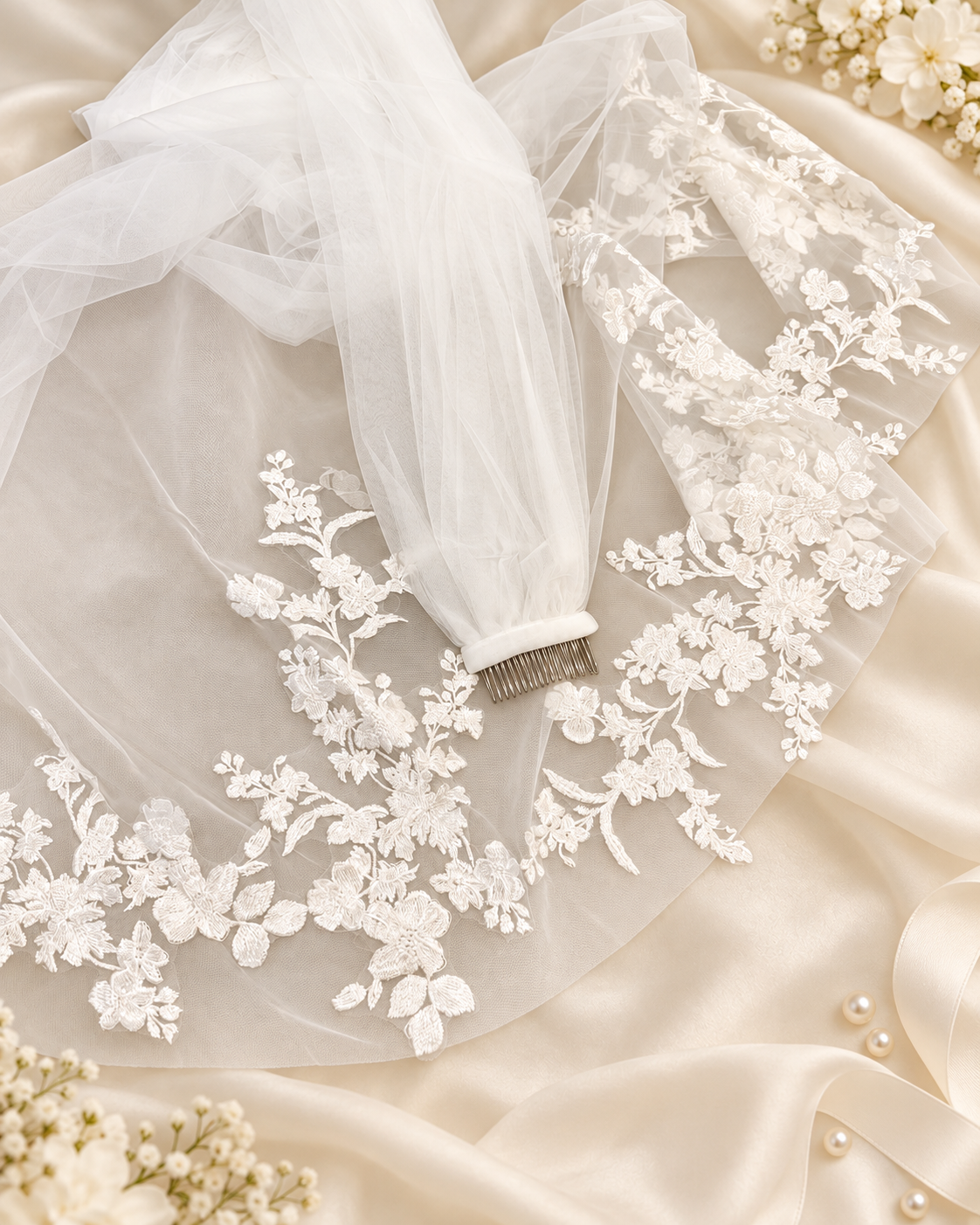 Madeline — Floral Lace Chapel Veil wedding veil NZ photo 5