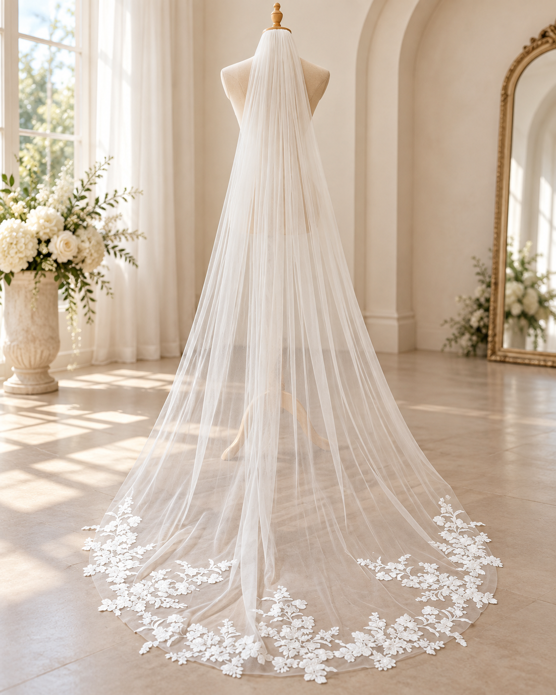 Madeline — Floral Lace Chapel Veil wedding veil NZ photo 7