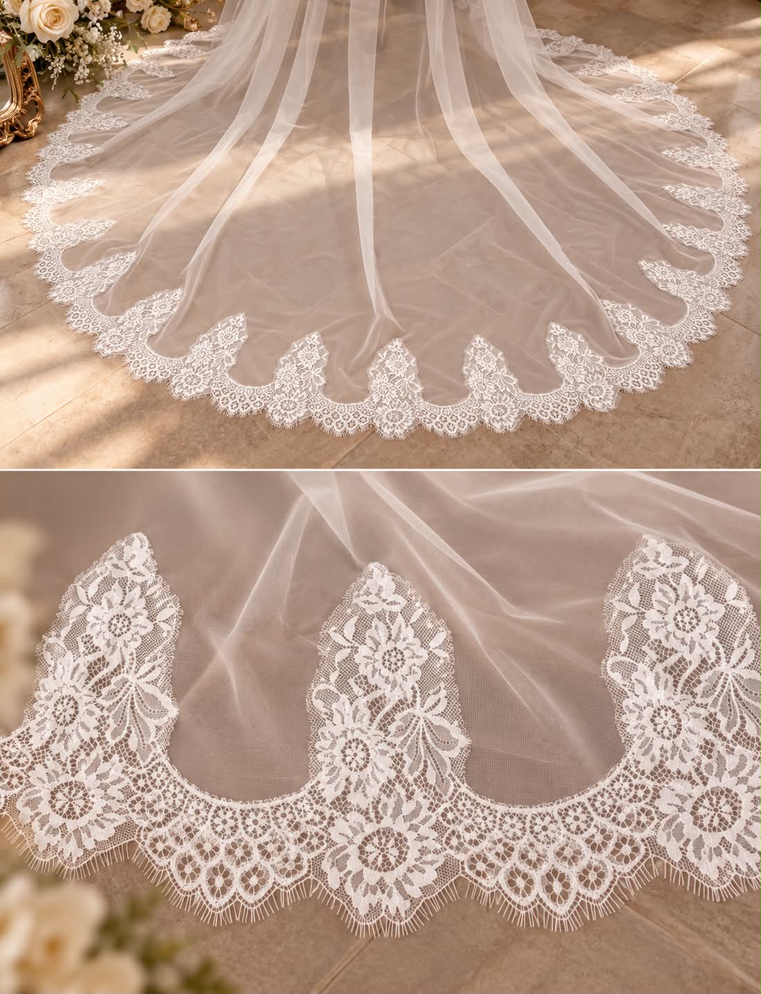 Odette Cathedral French Lace Blusher Veil wedding veil NZ photo 2